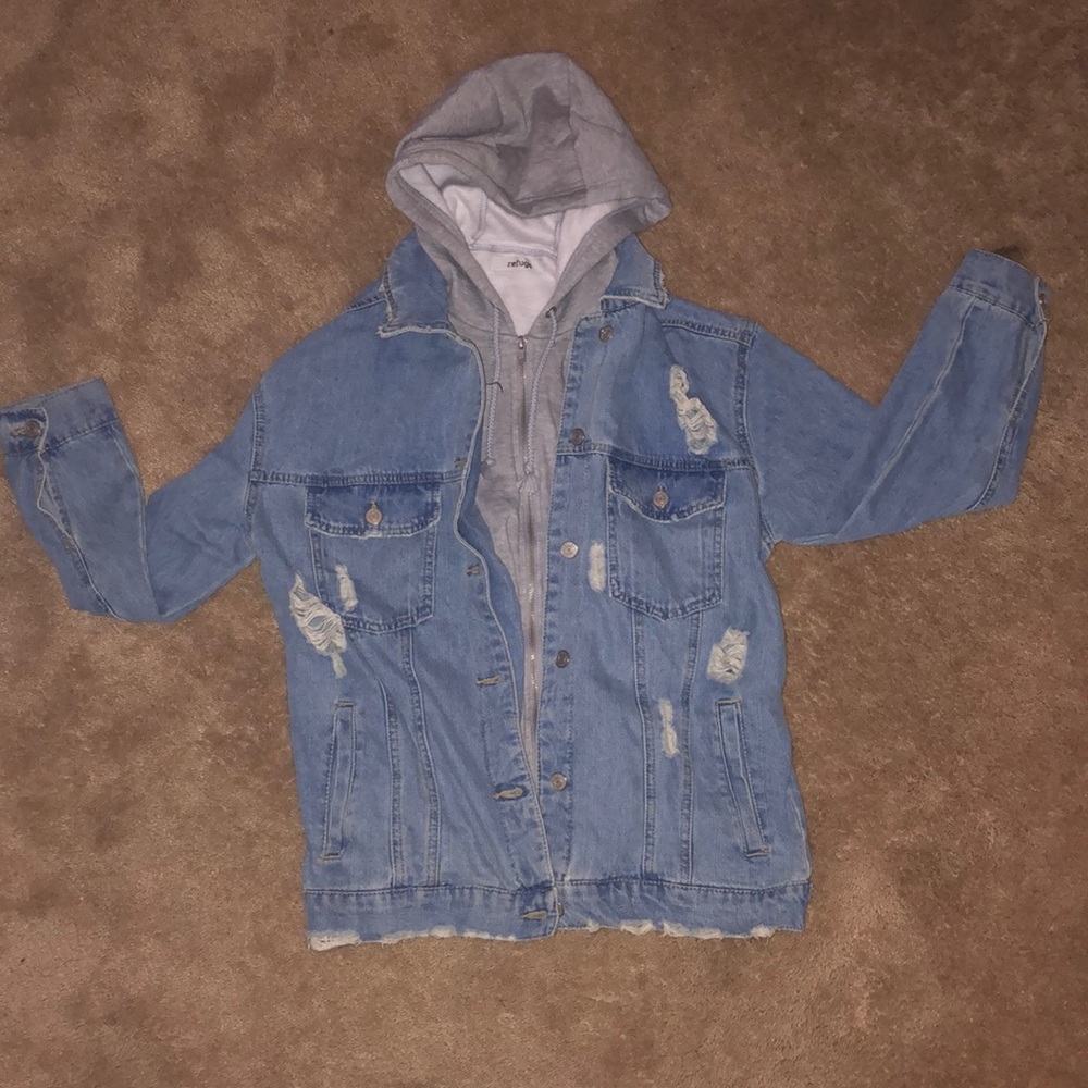 sweatshirt jean jacket with hood